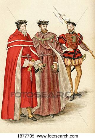 Stock Photography - Two Peers In Their Robes, And A Halberdier During The Elizabethan Era. From The Book Short History Of The English People By J. R. Green, Published London 1893.. Fotosearch