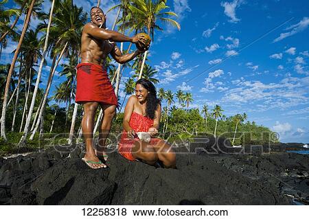 Stock Photo - Two Samoan's playing around on South coast of Savaii; Savaii Island, Samoa. Fotosearch