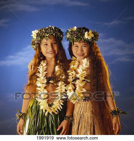 Two Smiling Hula Girls, With Lei And Haku, Standing Together For Studio Shot. View Large Photo Image Stock Photo - Two Smiling Hula Girls, With Lei And Haku, Standing Together For Studio Shot.. Fotosearch