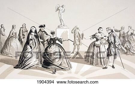 Picture - Typical French Male And Female Fashions Between 1720 And 1740. From Xviii Siecle Institutions, Usages Et Costumes, Published Paris 1875.. Fotosearch