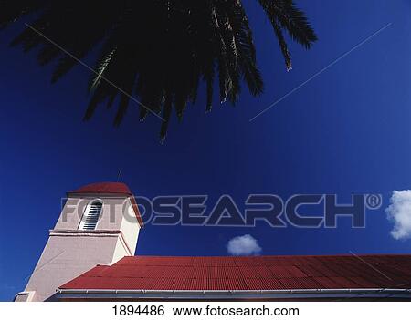 Stock Photograph - Tyrells Catholic Church And Date Palm. Fotosearch