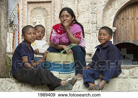 Stock Photo - Tzotzil Maya Woman And Her Boys, San Cristobal De Las Casas, Chiapas, Mexico. Fotosearch