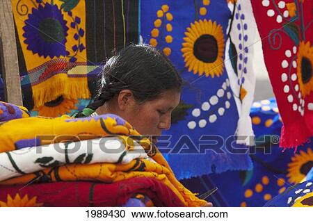 Stock Image - Tzotzil Maya Woman Selling Her Crafts, San Cristobal De Las Casas, Chiapas, Mexico. Fotosearch