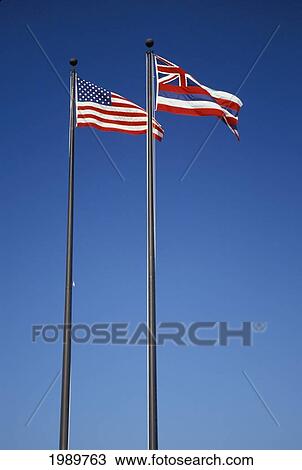 U. S. And Hawaii State Flags, Long Vertical Shot, Blue Sky View Large Photo Image Stock Image - U. S. And Hawaii State Flags, Long Vertical Shot, Blue Sky. Fotosearch