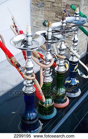 Stock Photography - UAE, Al Raffa area of city centre; Dubai, Shop selling Hookah Pipes in front window. Fotosearch