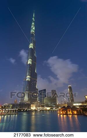 Stock Image - UAE, Burj Khalifa at dusk; Dubai. Fotosearch