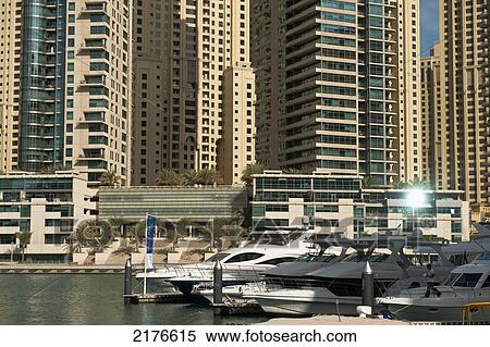 UAE, Dubai, Boats and residential flats; Dubai Marina View Large Photo Image Stock Photography - UAE, Dubai, Boats and residential flats; Dubai Marina. Fotosearch