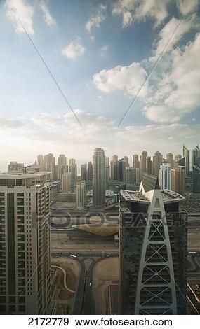 UAE, Dubai, Looking out across office and residential tower blocks; Dubai Marina View Large Photo Image Stock Photo - UAE, Dubai, Looking out across office and residential tower blocks; Dubai Marina. Fotosearch