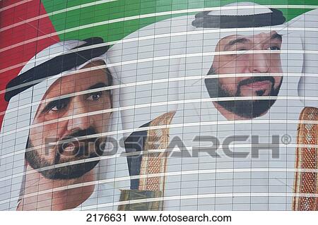 UAE, Large portrait of Sheikh Mohammed Bin Rashid Al Maktoum and Khalifa bin Zayed Al Nahyan on building; Dubai View Large Photo Image Stock Image - UAE, Large portrait of Sheikh Mohammed Bin Rashid Al Maktoum and Khalifa bin Zayed Al Nahyan on building; Dubai. Fotosearch