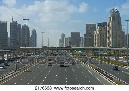 UAE, Looking along Sheik Zayed road to the Dubai Marina area; Dubai View Large Photo Image Stock Photo - UAE, Looking along Sheik Zayed road to the Dubai Marina area; Dubai. Fotosearch