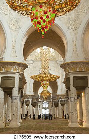 Stock Photography - UAE, Main prayer hall inside Sheikh Zayed Grand Mosque; Abu Dhabi. Fotosearch