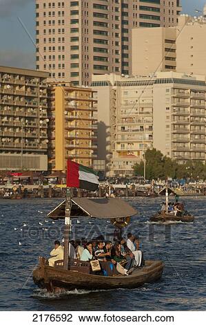 Stock Image - UAE, Water taxis at the Creek; Dubai. Fotosearch