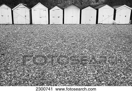 Stock Image - Uk, Beach Huts; Devon. Fotosearch