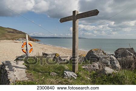 Stock Image - Uk, Coast Path Sign At North Hallsand; Devon. Fotosearch