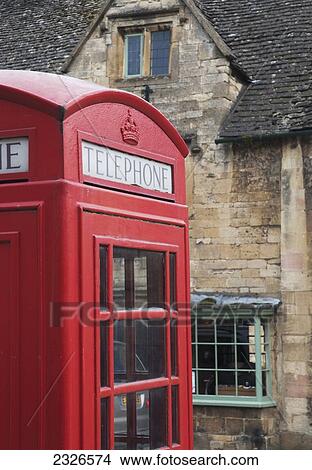 Picture - UK, Cotswolds, North Cotswolds, telephone box; Chipping Campden, Traditional English phone box. Fotosearch