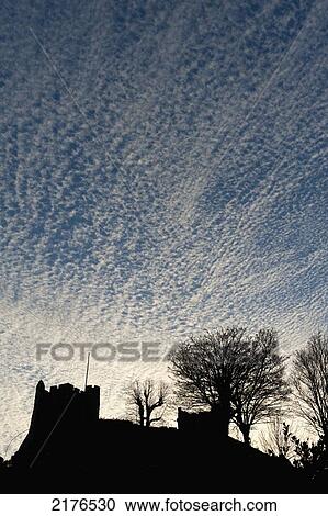 UK, East Sussex, Silhouette of Lewes Castle with mackerel sky behind at dusk; Lewes View Large Photo Image Stock Image - UK, East Sussex, Silhouette of Lewes Castle with mackerel sky behind at dusk; Lewes. Fotosearch