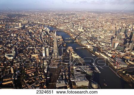 Stock Image - UK, Elevated view of central London; England. Fotosearch