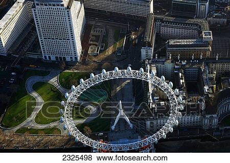 Stock Photo - UK, England, Aerial view of London Eye; London. Fotosearch