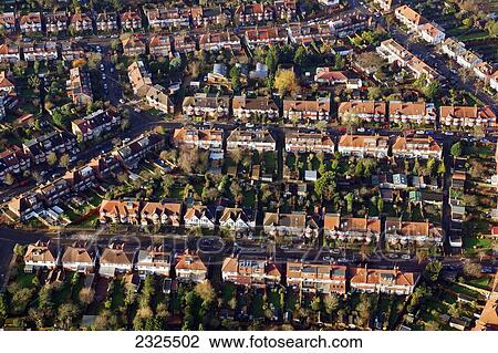 Stock Image - UK, England, Aerial view of residential district; London. Fotosearch