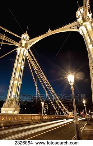 UK, England, Albert Bridge at night; London View Large Photo Image Picture - UK, England, Albert Bridge at night; London. Fotosearch