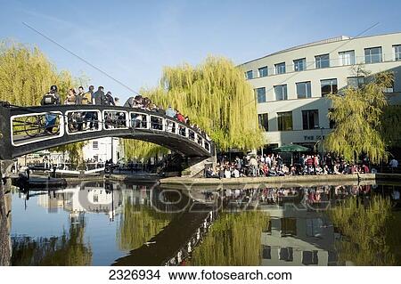 Picture - UK, England, Camden; London, People enjoying a sunny day near Regents Canal. Fotosearch