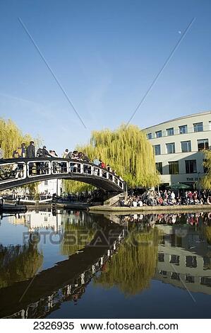 Stock Photography - UK, England, Camden; London, People enjoying a sunny day near Regents Canal. Fotosearch