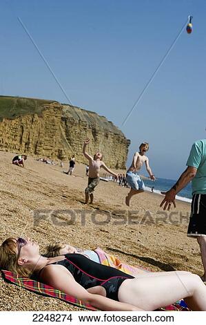 Picture - Uk, England, Dorset, Family On Caravan Holiday At Freshwater Beach Holiday Park; Jurassic Coast, Staycation. Fotosearch