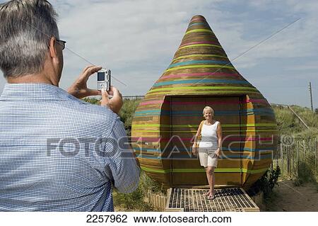 Stock Image - Uk, England, Lincolnshire, Tourists Outside Jabba Hut; Mablethorpe. Fotosearch