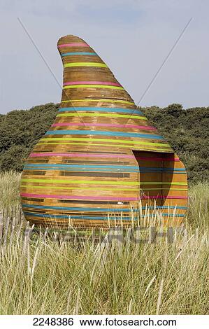 Stock Photograph - Uk, England, Lincolnshire, View Of Beach Hut Called Jabba Hut; Mablethorpe. Fotosearch