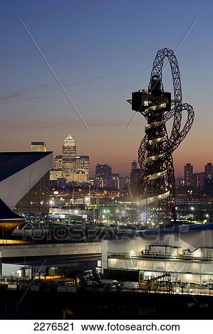 Stock Image - Uk, England, London, Canary Wharf And Orbit. Fotosearch
