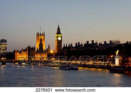 Stock Image - Uk, England, London, Houses Of Parliament, Westminster, Dusk.. Fotosearch