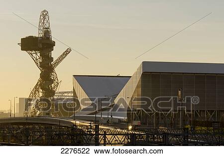 Stock Image - Uk, England, London, Olympic Aquatics Center And Orbit Tower 2012. Fotosearch