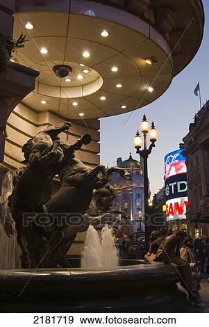 Uk, England, London, Piccadilly Circus Horses Of Helios, Dusk View Large Photo Image Stock Photo - Uk, England, London, Piccadilly Circus Horses Of Helios, Dusk. Fotosearch
