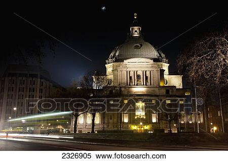 Stock Photography - UK, England, Methodist Central Hall in Westminster at night; London. Fotosearch