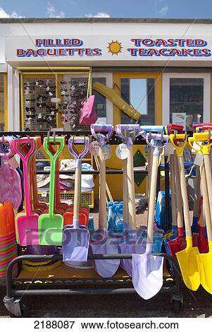 Stock Photo - Uk, England, Norfolk, Spades On Stall Display; Great Yarmouth. Fotosearch