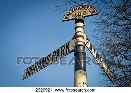 Stock Photo - UK, England, Old sign in the garden of the Vestry House Museum; London. Fotosearch