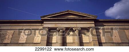 Stock Image - Uk, England, Panoramic Shot Of Abandoned And Boarded Up Grade A Listed Georgian Mansion; Yorkshire. Fotosearch