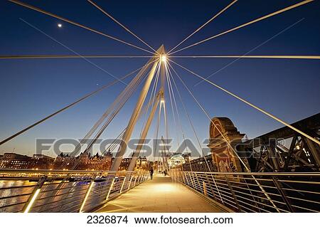 UK, England, Pedestrian bridge in Southwark at night; London View Large Photo Image Picture - UK, England, Pedestrian bridge in Southwark at night; London. Fotosearch