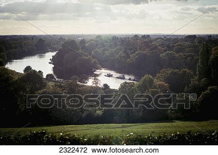 Stock Image - UK, England, Richmond; London, View of Thames River from Richmond Hill. Fotosearch
