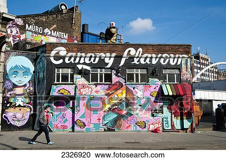 Stock Image - UK, England, Street art in Shoreditch; London. Fotosearch