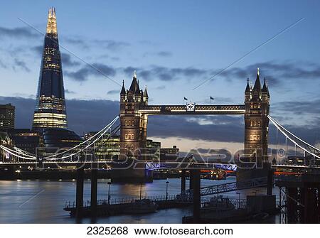 UK, England, The Shard and Tower Bridge on River Thames at dusk; London View Large Photo Image Stock Photo - UK, England, The Shard and Tower Bridge on River Thames at dusk; London. Fotosearch