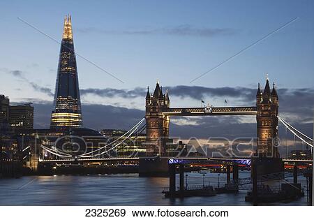 UK, England, The Shard and Tower Bridge on River Thames at dusk; London View Large Photo Image Stock Photo - UK, England, The Shard and Tower Bridge on River Thames at dusk; London. Fotosearch