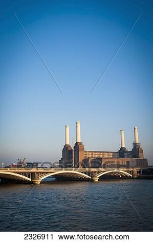 Stock Image - UK, England, View of Battersea Power Station from Chelsea Bridge; London. Fotosearch