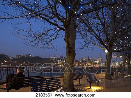 Stock Photo - UK, England, View Of St Paul's Cathedral and Thames from South Bank; London. Fotosearch
