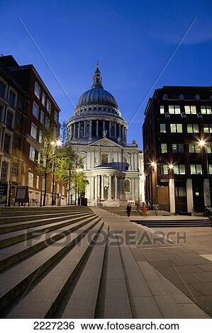 Stock Photograph - UK, England, View of St Paul's Cathedral at dusk; London. Fotosearch