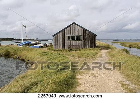 Stock Photo - Uk, England, Wooden Building In Newtown Nature Reserve; Isle Of Wight. Fotosearch