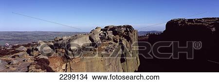 Picture - Uk, England, Yorkshire, Panoramic Shot Of View From Top Of Cow And Calf Rocks; Ilkley Moor. Fotosearch