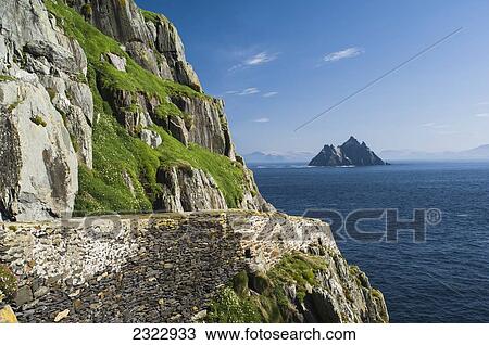 Stock Image - UK, Ireland, County Kerry, Skellig Islands, View of Little Skellig from Skellig Michael. Fotosearch