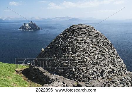 Stock Photograph - UK, Ireland, County Kerry, Skellig Islands, Beehive shelter on Skellig Michael. Fotosearch