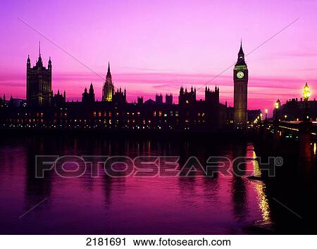 Stock Image - Uk London, House Of Parliament With Sunset Behind. Fotosearch